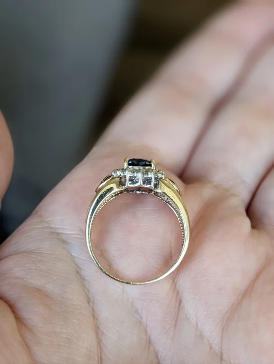 Antique 10K Gold Heart Cut Garnet Ring with Diamond Halo - Picture 12 of 14